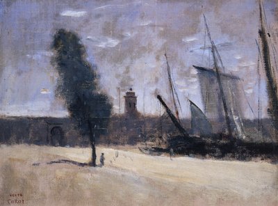 Duinkerken, wallen en ingang van de haven door Jean Baptiste Camille Corot
