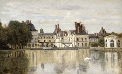 Fontainebleau - Uitzicht op het kasteel en het meer door Jean Baptiste Camille Corot