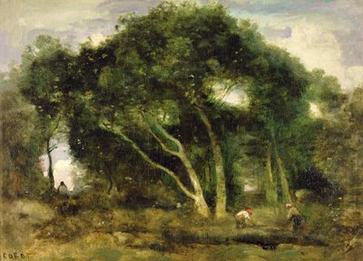 Fontainebleau: Chenes Inclines dans une Eclaircie de Foret, ca. 1830-40 door Jean Baptiste Camille Corot