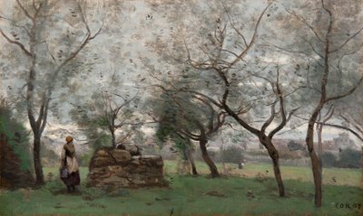 Frans: Le verger, bij Mantes door Jean Baptiste Camille Corot