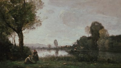 Duits: Flußlandschaft (Die Seine bei Chatou) Seine Landschap bij Chatou door Jean Baptiste Camille Corot