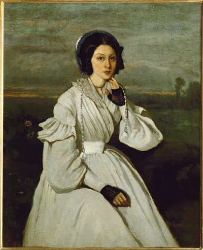 Meisje in witte jurk in een landschap ... door Jean Baptiste Camille Corot