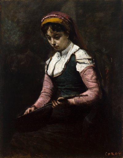 Meisje met Mandoline door Jean Baptiste Camille Corot