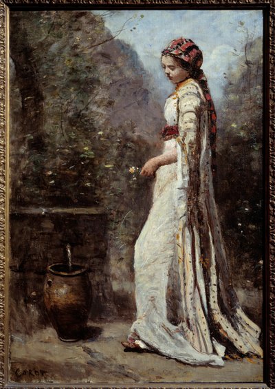 Grieks meisje bij de fontein door Jean Baptiste Camille Corot