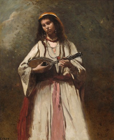 Zigeunervrouw met mandoline door Jean Baptiste Camille Corot