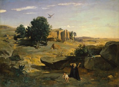 Hagar in de Wildernis, 1835 door Jean Baptiste Camille Corot