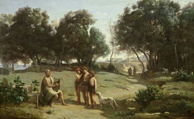 Homerus en de herders in een landschap door Jean Baptiste Camille Corot