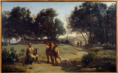 Homerus en herders door Jean Baptiste Camille Corot