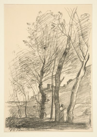 Lezen onder de bomen door Jean Baptiste Camille Corot