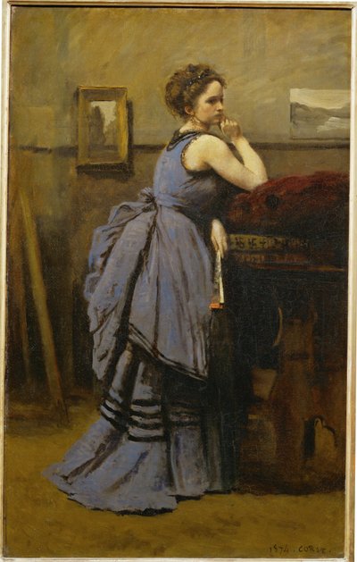 La dame en bleu - Lady in blue ... door Jean Baptiste Camille Corot