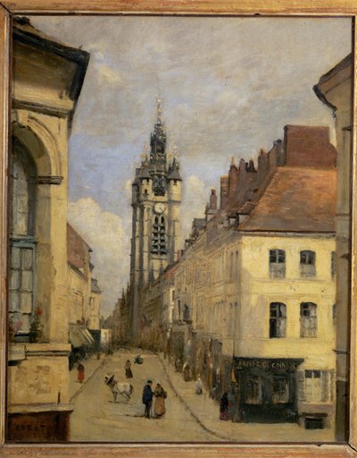 Het belfort van Douai ... door Jean Baptiste Camille Corot