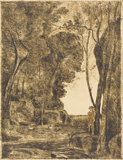 Kleine Herder, 1e Plaat Le Petit Berger, 1855 door Jean Baptiste Camille Corot