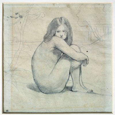 Klein meisje zittend in een landschap door Jean Baptiste Camille Corot