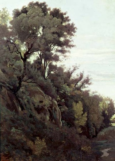 Marino - Bomen en rotsen door Jean Baptiste Camille Corot