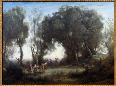 Matinee, nimfen dansen door Jean Baptiste Camille Corot