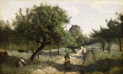 Pad met appelbomen door Jean Baptiste Camille Corot