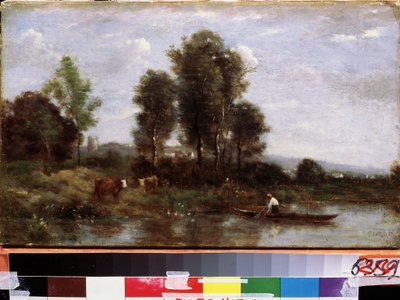 Landschap met een rivier door Jean Baptiste Camille Corot