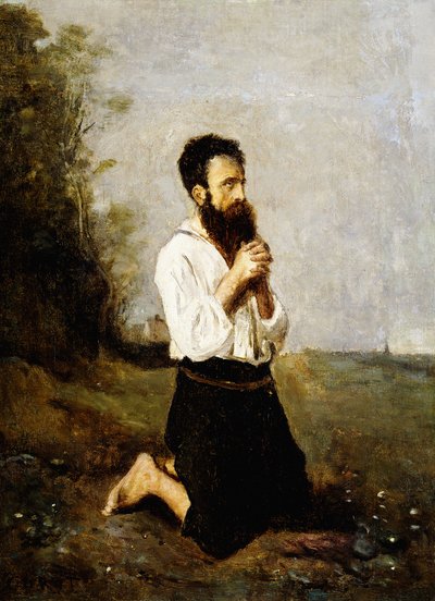Boer in Gebed door Jean Baptiste Camille Corot