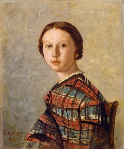 Portret van een jong meisje door Jean Baptiste Camille Corot
