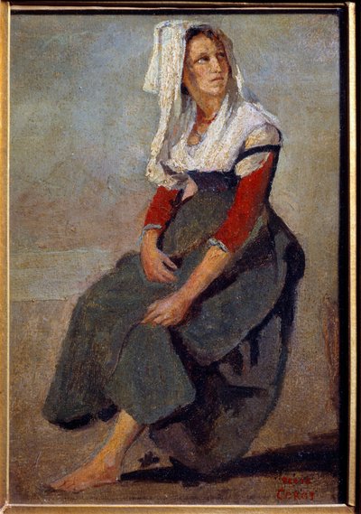 Portret van de Italiaanse Maria de Sorre, zittend met het hoofd omhoog door Jean Baptiste Camille Corot