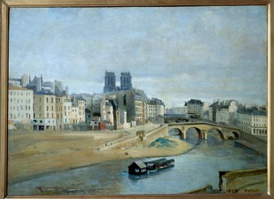 Quai des silvers en de Pont Saint Michel. Uitzicht op Parijs. Schilderij door Camille Corot (1796-1875) door Jean Baptiste Camille Corot