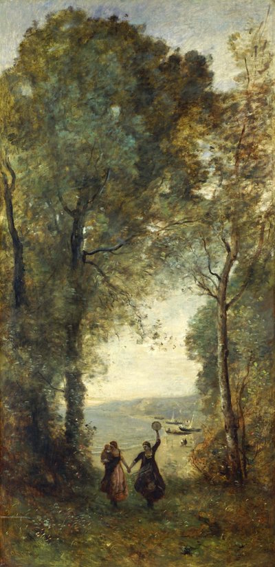 Herinneringen aan het strand van Napels door Jean Baptiste Camille Corot