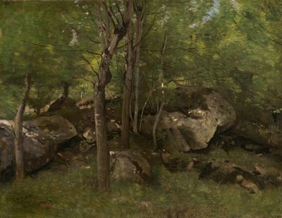 Rotsen in het Bos van Fontainebleau door Jean Baptiste Camille Corot