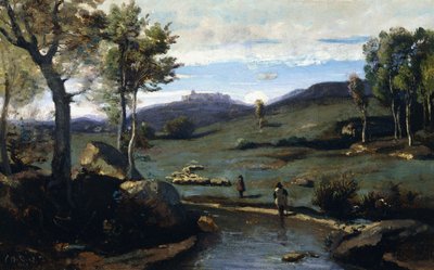 Romeins Platteland - Rotsachtige Vallei met een Kudde Varkens door Jean Baptiste Camille Corot