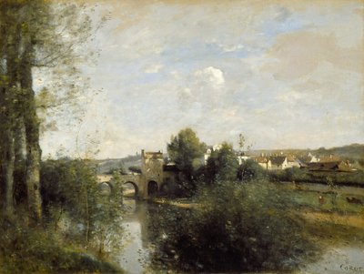 Seine en Oude Brug bij Limay door Jean Baptiste Camille Corot