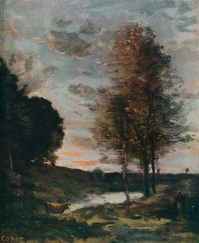 Zonsondergang, ca. 1910 door Jean Baptiste Camille Corot