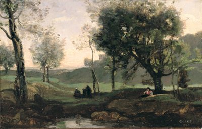 Zonsondergang: Figuren onder bomen door Jean Baptiste Camille Corot