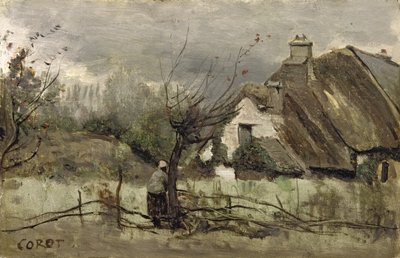 Rieten huisje in Picardië door Jean Baptiste Camille Corot