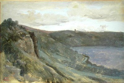 De oevers van de Tiber, omgeven door heuvels, c.1825-27 door Jean Baptiste Camille Corot