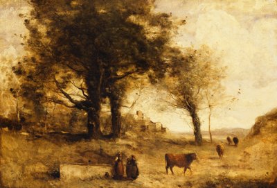 De koeien en de put door Jean Baptiste Camille Corot