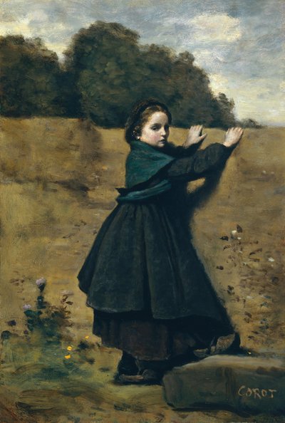 Het Nieuwsgierige Meisje door Jean Baptiste Camille Corot