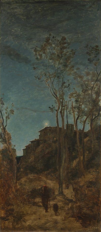De vier tijden van de dag: Nacht door Jean Baptiste Camille Corot
