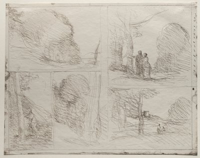 De tuin van Pericles, De schilderslaan, Krabbel, De grote houthakker, gedrukt in 1921 door Jean Baptiste Camille Corot
