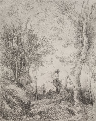 De Grote Ridder in het Bos door Jean Baptiste Camille Corot