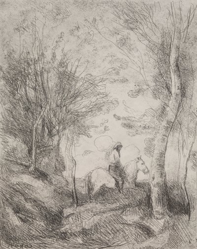 De grote cavalerist in het bos, originele indruk 1854, gedrukt in 1921 door Jean Baptiste Camille Corot