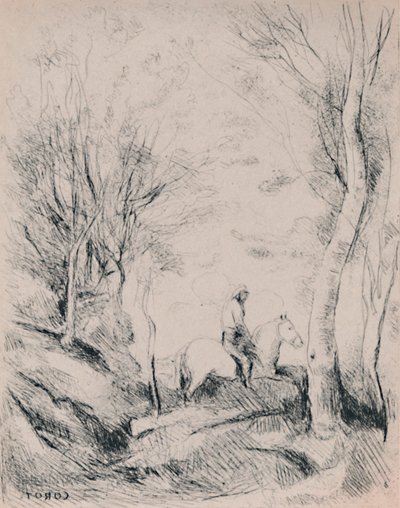 De Ruiter in het Bos door Jean Baptiste Camille Corot