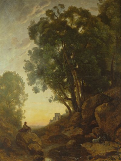 De Italiaanse geitenhoeder, of Het effect van de ondergaande zon door Jean Baptiste Camille Corot