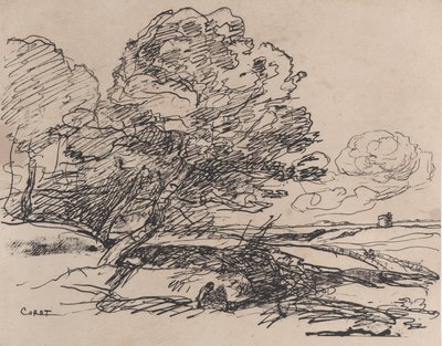 De eenzame toren La Tour isolée, 1871 door Jean Baptiste Camille Corot