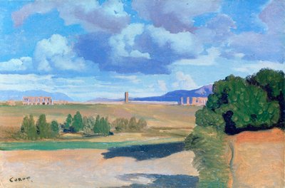 De Romeinse Campagna, met het Claudische aquaduct, ca. 1826 door Jean Baptiste Camille Corot