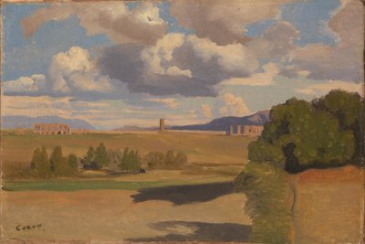 De Romeinse Campagna, met het Claudische Aquaduct, ca. 1826 door Jean Baptiste Camille Corot