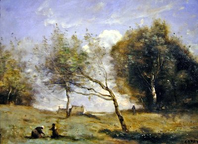 De omgeving van de kleine boerderij door Jean Baptiste Camille Corot