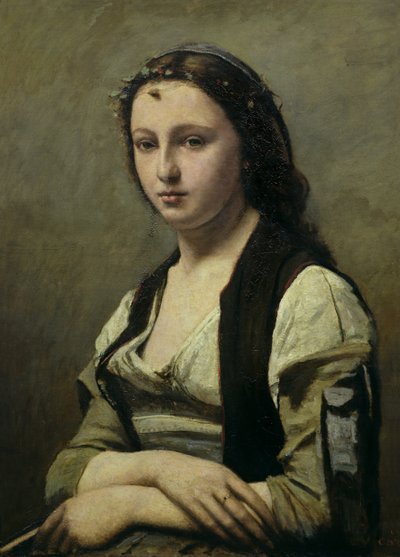 De vrouw met de parel door Jean Baptiste Camille Corot