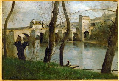 De brug bij Mantes, Frankrijk ... door Jean Baptiste Camille Corot