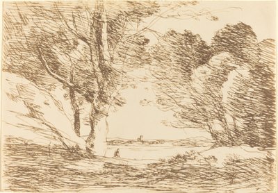 Toren aan de Horizon van een Meer door Jean Baptiste Camille Corot