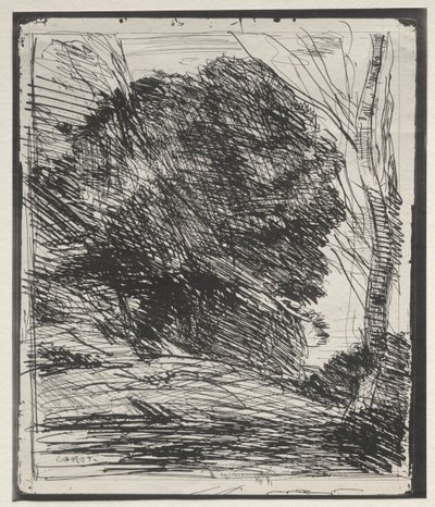 Bomen op de berg, originele indruk 1856, gedrukt in 1921 door Jean Baptiste Camille Corot