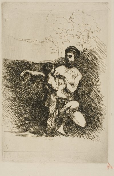 Venus die de vleugels van Cupido knipt, tweede plaat door Jean Baptiste Camille Corot